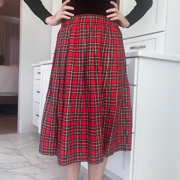 Vintage Plaid Red full midi Skirt - Picture 6 of 8